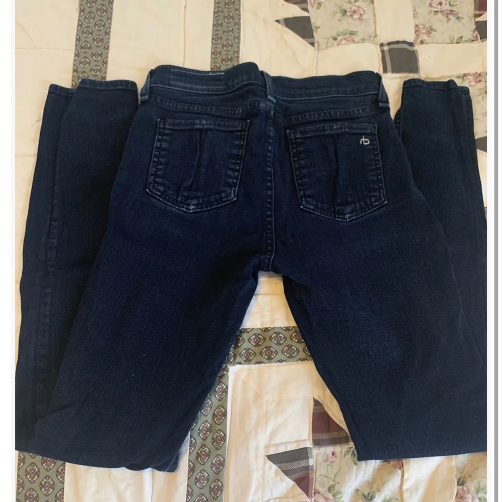 DESIGNER RAG AND BONE DARK WASH LOW RISE SKINNY JEANS 25